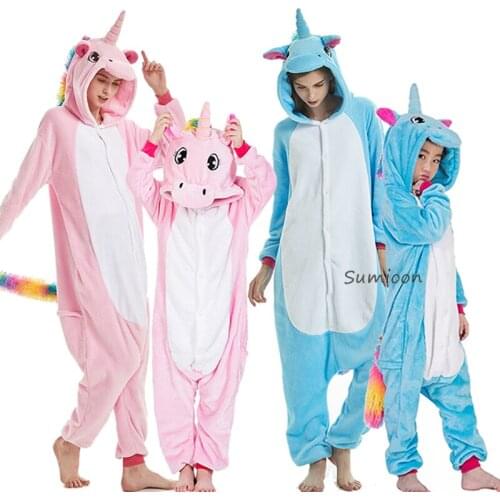 Boys Girls Kigurumi Pajama Sets Panda Unicorn Pajamas For Women Pijimas Onesie Adults Animal Sleepwear Winter Warm Pyjamas Kids
