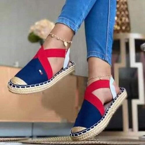 Summer Striped Platform Sandals Wedges Shoes For Women Hemp Rope Bottom Womens Espadrilles Flat shoes Slip On Canvas Fisherman