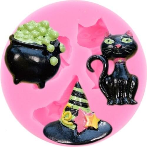 Halloween Silicone Mold Witch Hat Fondant Chocolate Molds Cat Candy Cupcake Topper DIY Cake Decorating Tools Soap Resin Moulds