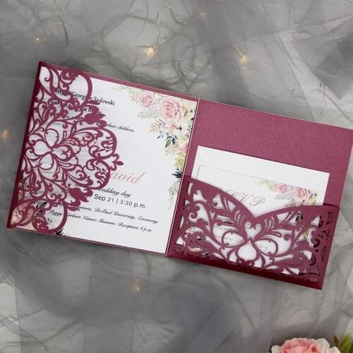 20Pcs three-fold Laser Cut Wedding Invitations Cards Wedding Bridal Shower Gift Greeting Card Kits Event Party Supplies Decor