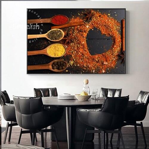 Embelish 1 Pieces Peppers Grains Spoons Kitchen Home Decor Wall Pictures Food Large HD Canvas Painting Living Room Artwporks
