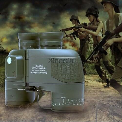 10x50 Waterproof Binoculars Military Marine Level Telescope BAK4 Lens Built-in Rangefinder Compass For Outdoor Hunting Hiking