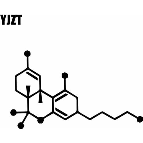 YJZT 15.1CM*8.9CM THC Molecule Vinly Decal Cannabis Pot Weed Art Car Sticker Cool Black/Silver C27-0284