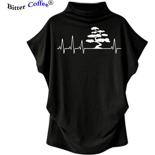 NEW Bonsai Tree Gardening Gift Bonsai Heartbeat T Shirt Funny Casual Women t-shirt Batwing Sleeve Casual Turtleneck T-Shirt