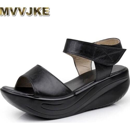 MVVJK fashion wedge women sandals solid ankle height increase platform swing shoes girls summer beach shoes big size