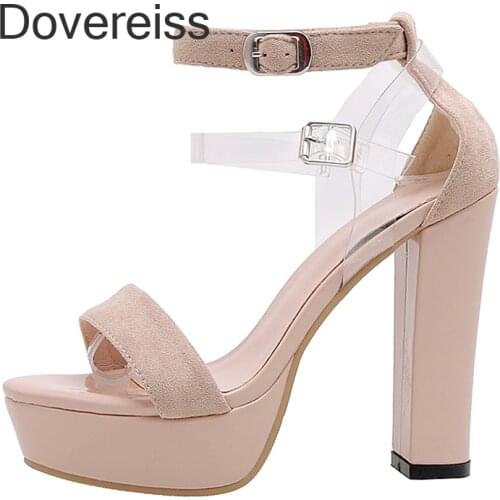 Summer Women clear heels Sandals Fashion New Waterproof Apricot Sandals Chunky Heels Consice Height Big Size 43 44 45 46