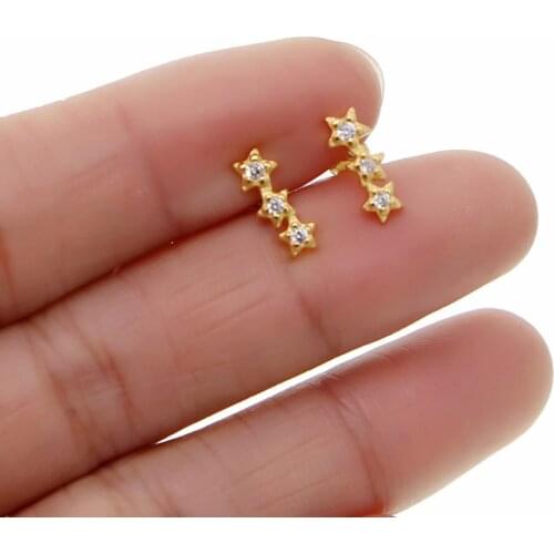 2021 Top Fashion Delicate 925 Sterling Silver Shiny Crystal Three Star Mini Zircon CZ Stud Earring For Women Charm Wedding Gifts