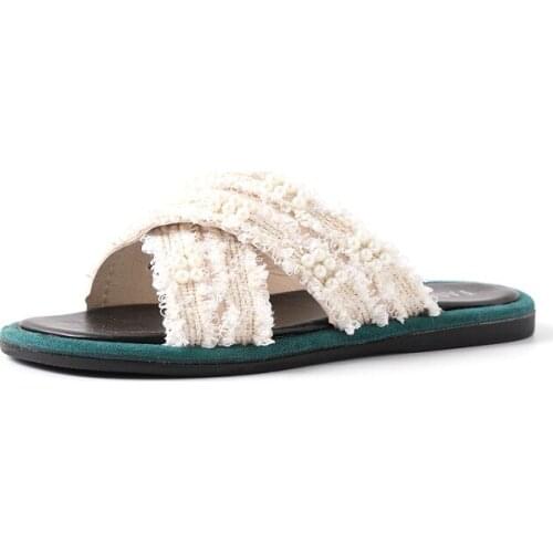 Women slippers 2019 Summer New Flat with string bead Woman Shoes Casual Fashion Solid Ladies Slipper