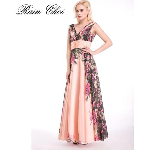 Floral Printed Formal Evening Dress A Line Prom Gowns Women Long Prom Dresses