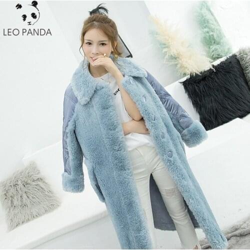 2019 Winter Real Sheep Wool Fur Coats Ladies Sheep Shearing Long Warm Jackets women down coat stitching velvet fur long coat
