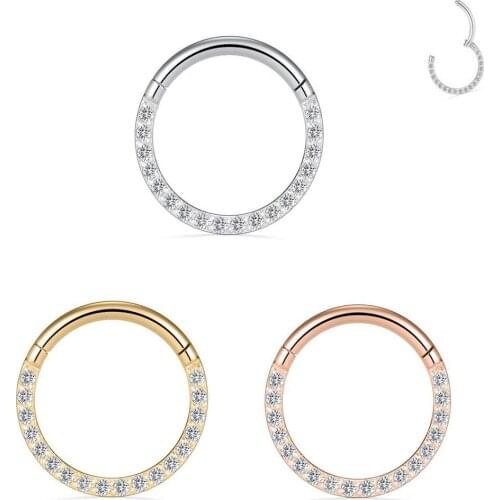 1PC Surgical stee Fine polishing Hight Segment Ring Zircon stone Nose Ring Septum Earrings Septum Ring Piercing Fashion Jewelr