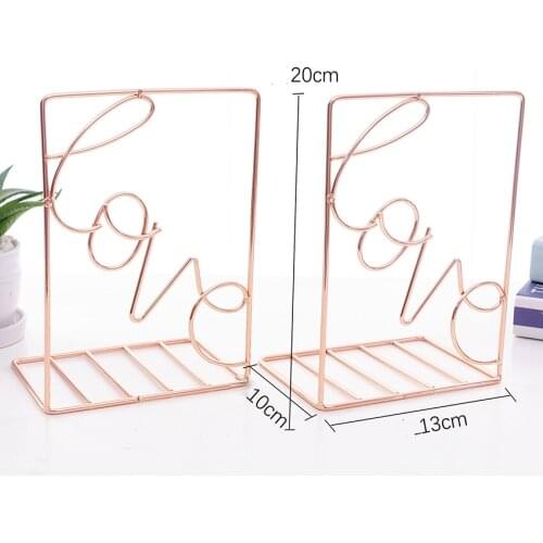2Pcs/lot Creative Love Shaped Metal Bookends Desk Storage Holder Shelf Book Organizer Stand Book Ends for Shelves for study