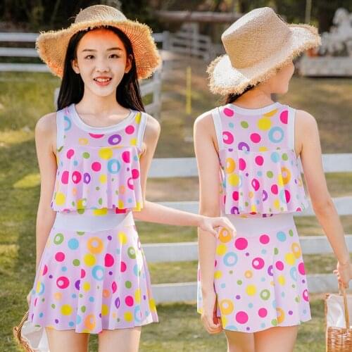 2021 New Fashion Childrens Split Swimsuit Korean Girl 7-12 Years Old Student Hot Spring Girl Baby Skirt Swimming Suit