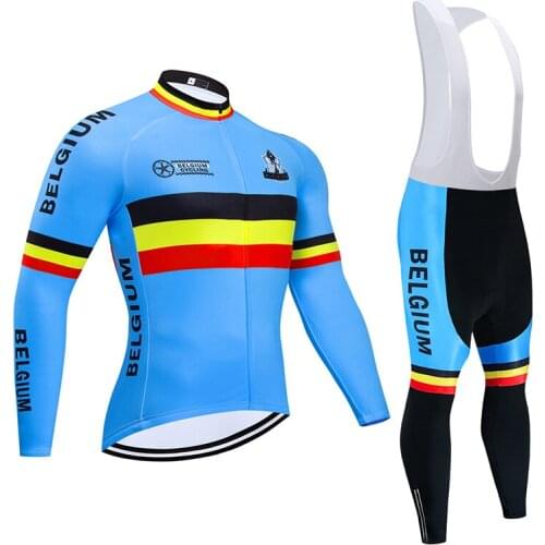 2021 Team Belgium Men Long Cycling Jersey 9D Set MTB Uniform Bicycle Clothing Breathable Bike Clothes Wear Ropa Ciclismo Maillot