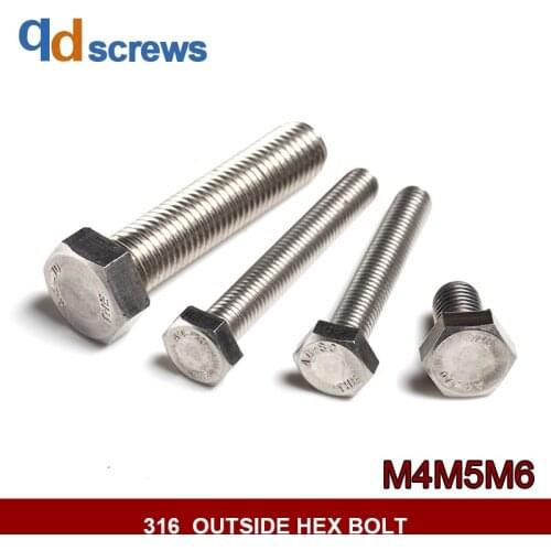 316 M4M5M6 outside hex screw stainless steel bolt DIN933 GB5783 ISO 4017 JIS B 1180.4