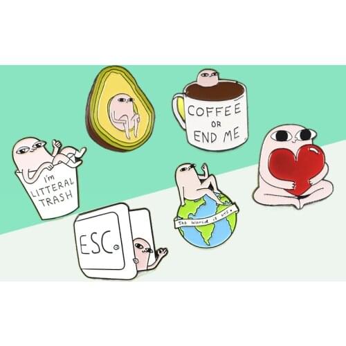 6 Collections Little Pink Monster Ketnipz Meme Lovely Humor Coffee Cup Avocado Egg Earth ESC Key Badge Lapel Denim Pin