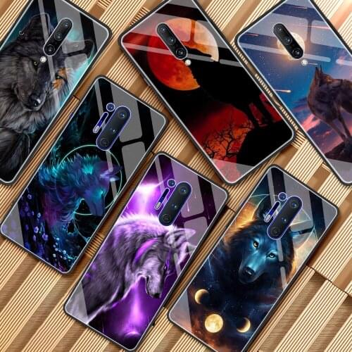 Tempered Glass Case For OnePlus 8 7 Pro Nord 8T 7T Z 9 9R Waterproof Printing Phone Cover Shell Capas Cute Animal Wolf Moon
