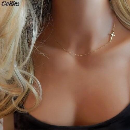 Double Layer Cross Pendant Necklace For Women Men Stainless Steel Religious Heart Jewelry Gold Plated Choker Gift Faith Necklace