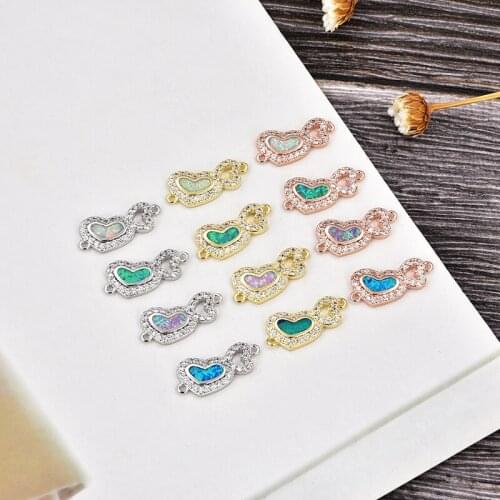 KAMAF copper plating color preservation inlaid Opal heart-shaped connector DIY bracelet accessories handmade
