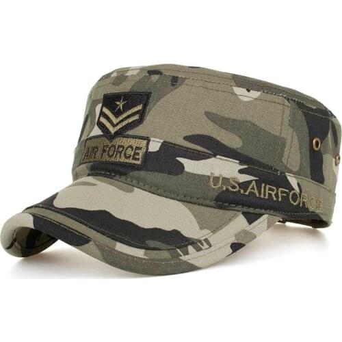 Washed Cotton Military Caps Cadet Caps Unique Design Vintage Flat Top Cap Mens Cap