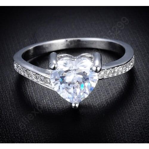 Korean Wedding Finger Accessories Jewelry White Heart Crystal Cubiz Zircon Women Finger Ring 925 Sterling Silver Rings