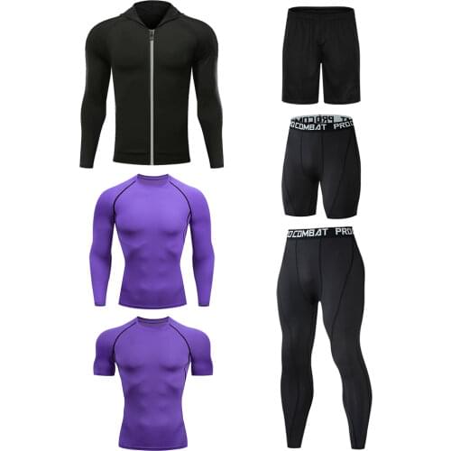 SheDao 6 Pcs/Set Men Sportswear Compression Sport Suit Quick Dry Running Sets Clothes Sports Joggers Training Gym Fitness Tights