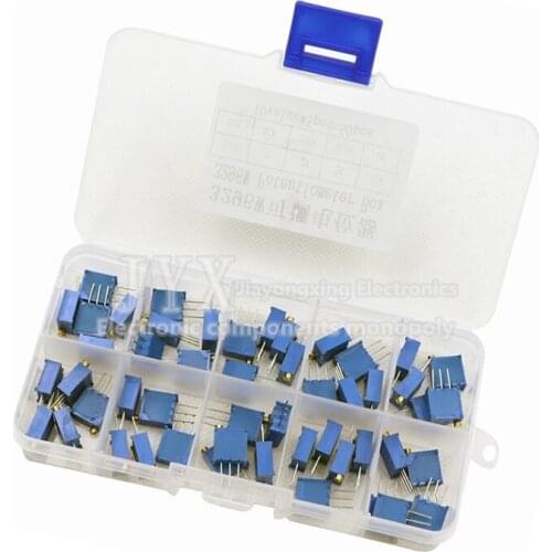 50Pcs 3296W Multiturn Trimmer Potentiometer Kit High Precision 3296 Variable Resistor 500R 1K 2K 5K 10K 20K 50K 100K 200K 1M