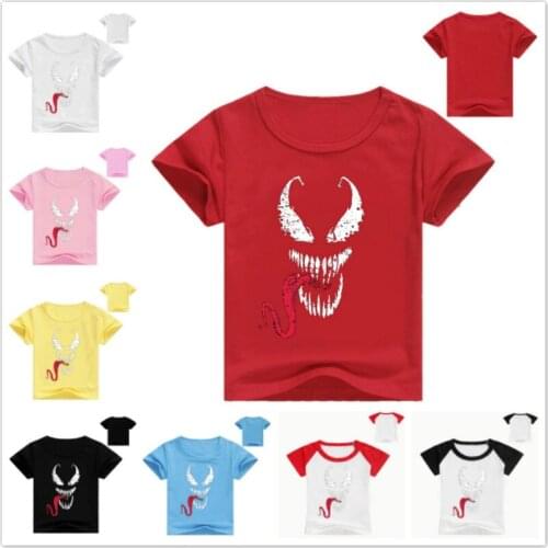 Summer Kid Cartoon Venom Deadpool Printing Girls Short Sleeve T-shirts Baby Boys Top Tees Clothes Cotton Kids Clothes 2-12 Years