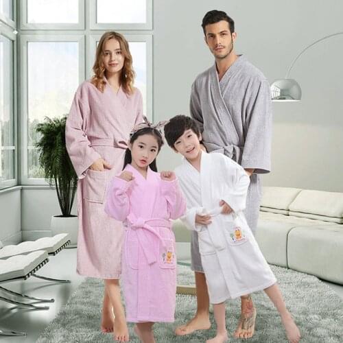 100% Cotton Toweling Terry Robe Family Robe For Adult Boy Girls Robe Winter Warm Bathrobe Soft Sleeprobe Women Casual Homewear