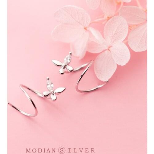 Modian Cute Little Butterfly Spiral Stud Earring for Women Real 925 Sterling Silver Insect Ear Pin Fashion Jewelry 2020 Popular