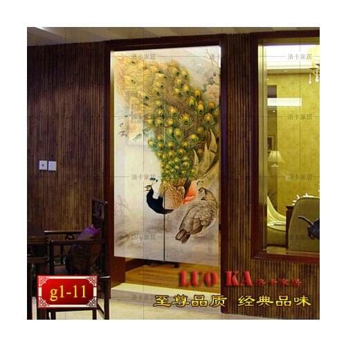 Cheap Finished high quality Chinese painting peacock half shutter blackout curtains shading curtains custom partition