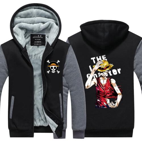 New Winter Jackets and Coats hoodie Anime Zoro Luffy Luminous Hooded Thick Zipper Men Law Ace Whitebeard Sweatshirts