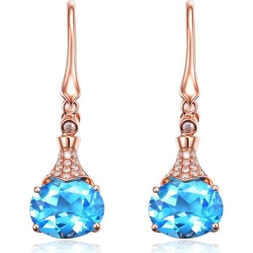 Ociki Rose Gold Color CZ Blue Crystal Dangle Earrings Hook for Women Girls Earring Oval Jewelry Wholesale Gift Drop Shipping