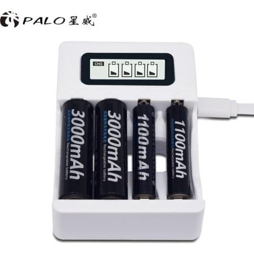 PALO 4 Slots LCD Display Intelligent Smart USB Battery Charger For 1.2V AA / AAA Ni-CD Ni-MH Rechargeable Batteries