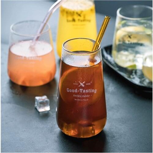 Direct sales Simple Tall Glass Lighter Milk Cup Letters Cold Drink Cup Dessert Cup Smoothie Big belly cup