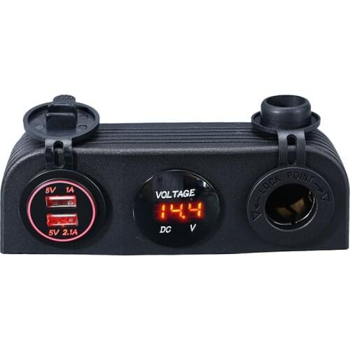 1pc 12V Car Marine Boat Camper Red LED Digital Display Dual USB Charger Cigarette Lighter Socket Voltmeter Panel Mount Parts
