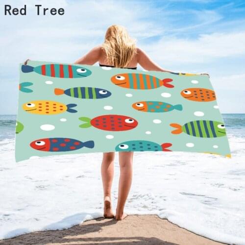 Cartoon Fish Cute Print Shower Bath Towel Baby Throw Blanket Stitch Children Water Absorbent Swimming Cover Summer Vocation Mat