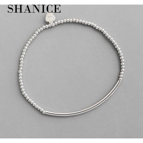 SHANICE Korean version of S925 sterling silver handmade 2mm simple round bead round tube elastic bracelet Pendant Jewelry