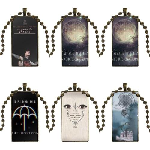 Glass Cabochon Pendant Necklace Rectangle Fashion Necklace For Women Party Gift Bring Me To The Horizon Bmth Logo