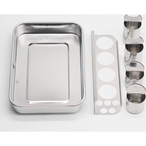 Dentist Instruments Storage Box Dental Tray With 4 Bottles Stainless Steel 1 Set For Clinic Equipment