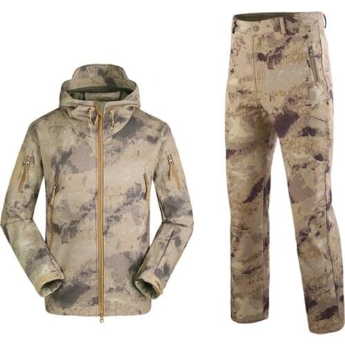 Military TAD Camouflage Shark Skin Soft Shell Tactical Suits Winter Autumn Waterproof Fleece Combat Gear Men Clothing Suit