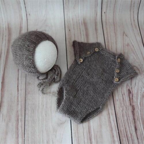 Knit mohair romper diaper set Newborn baby bonnet and pant overall Baby clothes photography props