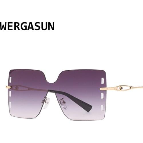 WERGASUN Fashion Square Goggles Sunglasses Women Brand Designer Clear Shades One-Piece Celebrity Rimless Glasses UV400