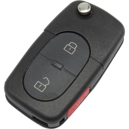 XRSHKEY Flip Key 2+1 Panic 3 Buttons Remote Car Key Shell Case Fob For A4 A6 A8 TT Quattro S4 S6 S8 CR2032 Holder HU66 Blade