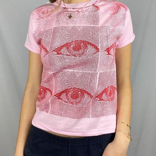 Womens Vintage Punk Graphic Portrait Printed T-Shirt Summer Short Sleeve Round Neck Slim Fit Crop Tops Y2K E-Girls Streetwear