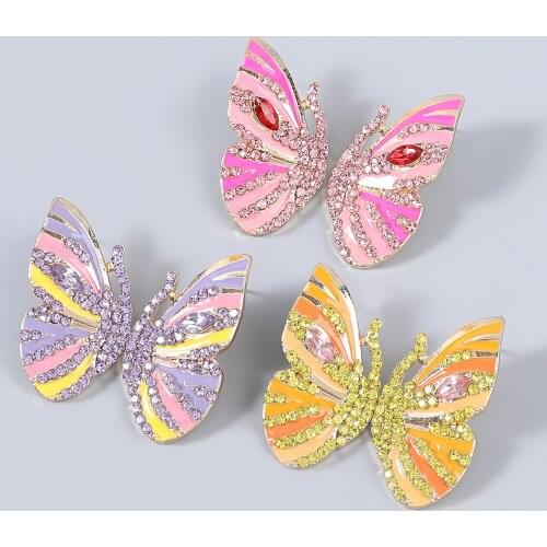 JIJIAWENHUA New Trend Rhinestone Dripping Butterfly Shape Womens Earrings Dinner Party Fashion Statement Jewelry Accessories