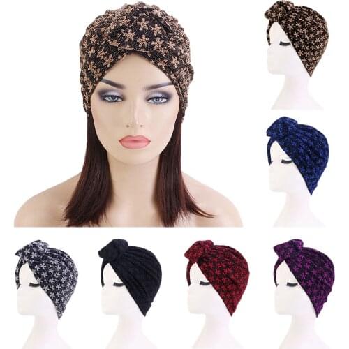Ladies Turban Bonnet Flower Print Top Knot Inner Hijab Caps African Twist Headwrap Women Head Wraps India Hat Hijabs Cap Fashion