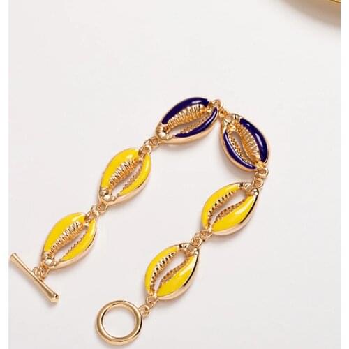 2020 Hot Sale Handmade Colorful Seashell Chain Enamel Bracelet Oil Color Shells Bracelets Women Bohemia Accessories Jewelry