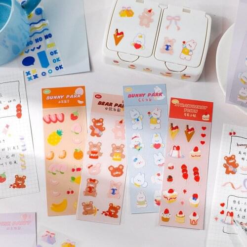 1pcs Kawaii Korean Cartoon Bear Rabbit Sticker DIY Notebook Photo Album Mobile Phone Label Cute Planner Stationery Sticker