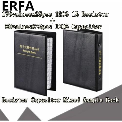 170valuesx25pcs=4250pcs 1206 SMD Resistor 0R~10M 1% + 80valuesX25pcs=2000pcs 0.5PF 0.5PF~22uF Capacitor Mixed Sample Book